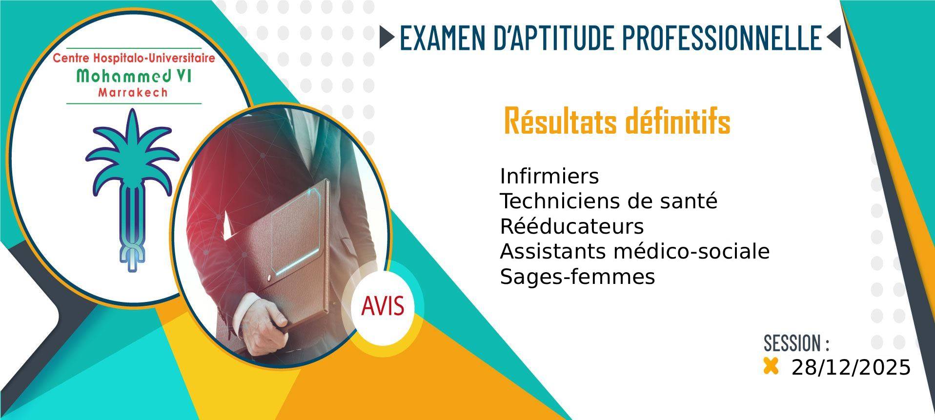 Résultats définitifs de l'examen d'aptitude professionnelle - Session 28 Déc 2025