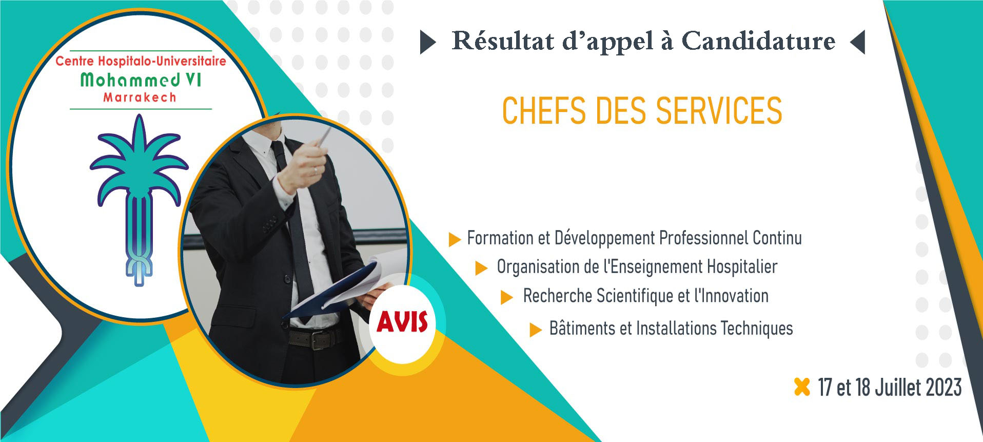 Résultat de l'appel à candidature pour les postes des chefs des services à la Direction Générale - 17 et 18 Juillet 2023 