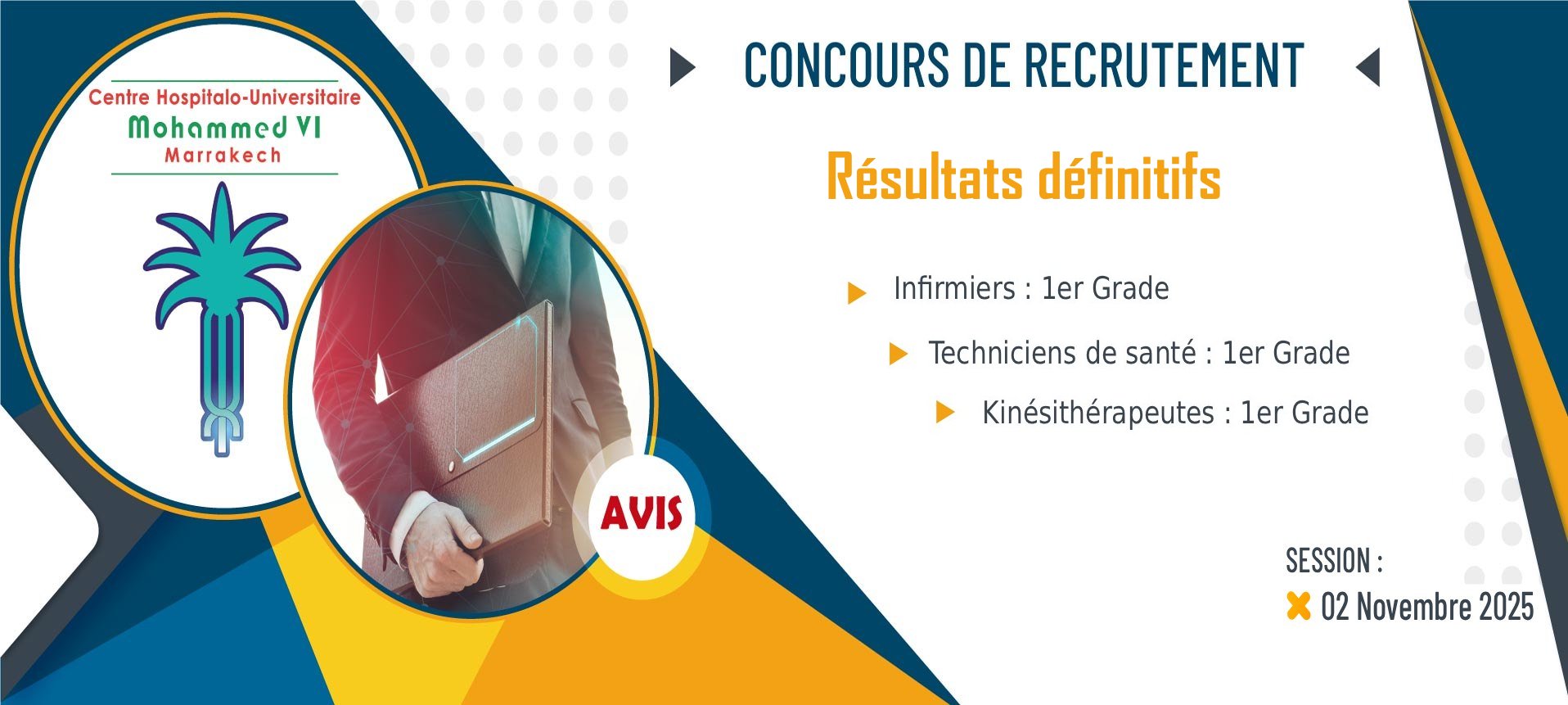 Résultats définitifs du concours de recrutement des infirmiers, techniciens de santé et réeducateurs 1er grade - Session : 02/11/2025