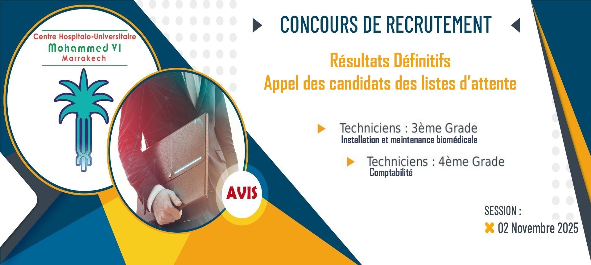 Résultats définitifs du concours de recrutement des techniciens - Appel des candidats des listes d’attente - Session : 02/11/2025