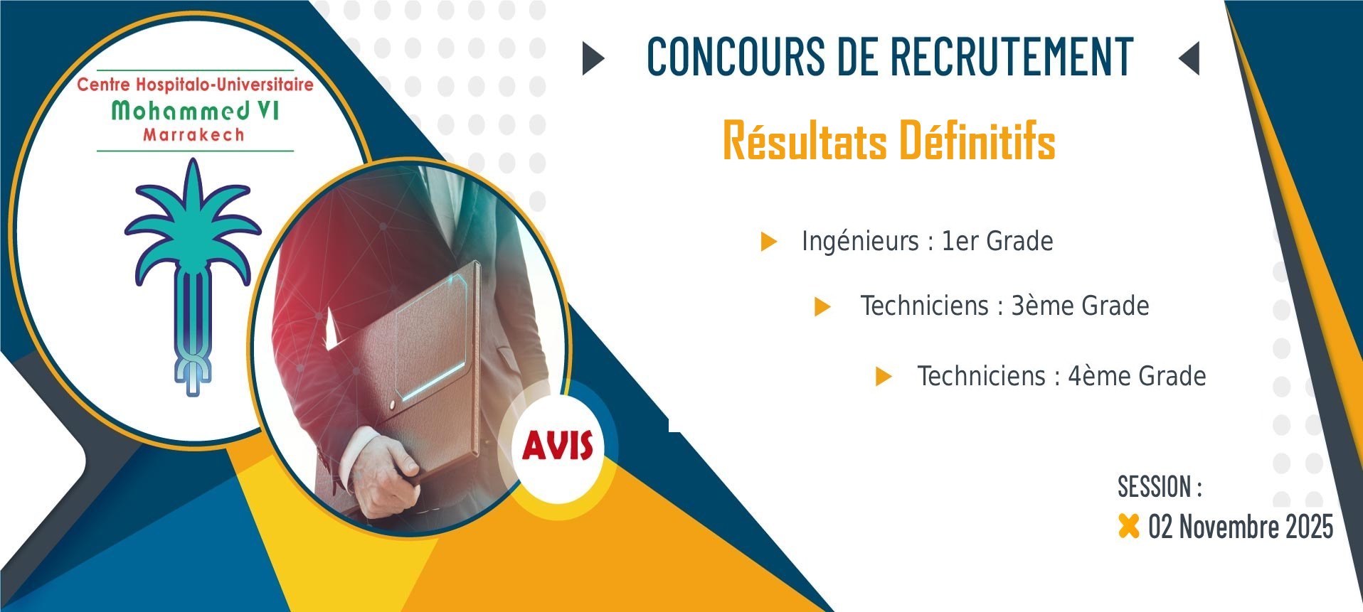 Résultats définitifs du concours de recrutement des ingénieurs 1er grade, techniciens 3ème et 4ème grade - Session : 02/11/2025