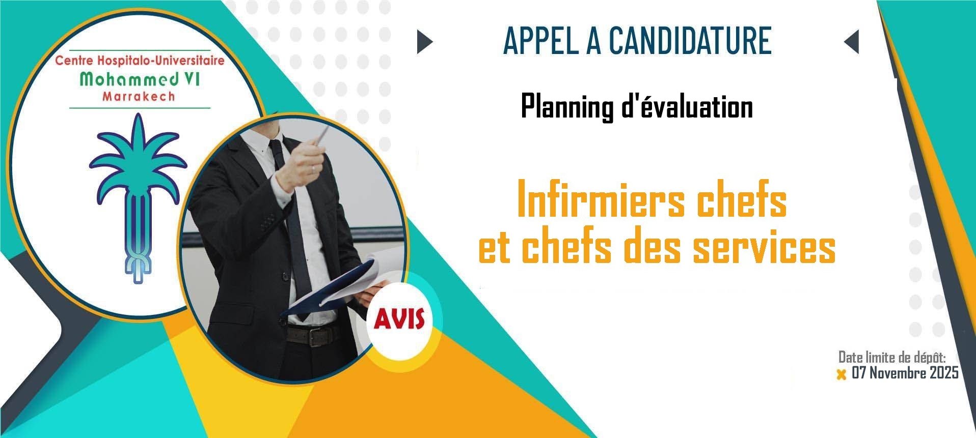 Planning d'évaluation des candidats postulants pour occuper les postes des infirmiers chefs et chefs des services au CHU de Marrakech - 07 Nov 2025